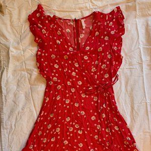 Red, floral dress
